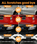 Before and after comparison of car paint repair using Mercedes Benz Obsidian Black Metallic Touch Up Paint Kit For Cars Pro Grade Two In One Scratch Remover Pen Color Match Car Paint Repair Kit For Scratches Chips And Nicks Two Piece Set