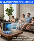 Room with family enjoying Portable AC Fan 4 In 1 Personal Desktop Air Cooler With Humidifier And 7 Color LED Atmosphere Lights.