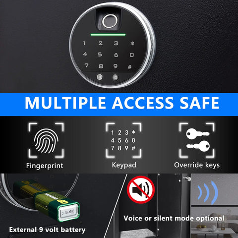 Fingerprint Safe Box For Home Security Grab And Go Quick Access Safe showing multiple access options including keypad and fingerprint