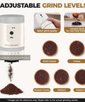 All In One Portable Coffee Maker With Built In Burr Grinder And Pour Over Filter For Travel Car Camping And Home Get Fresh Ground Coffee On The Go Anywhere In Minutes with 5 adjustable grind levels.