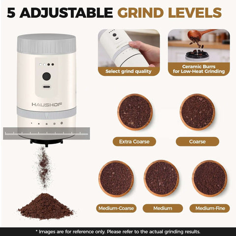 All In One Portable Coffee Maker With Built In Burr Grinder And Pour Over Filter For Travel Car Camping And Home Get Fresh Ground Coffee On The Go Anywhere In Minutes with 5 adjustable grind levels.