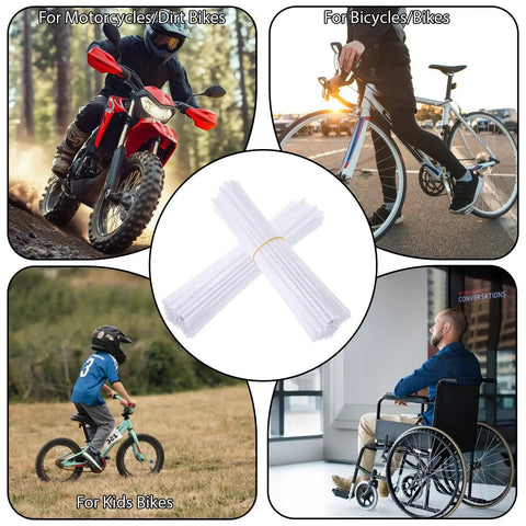 White Spoke Covers 72 Pcs Universal 8 To 21 Inch Reflective Wheel Covers For Dirt Bikes Bicycles Motorcycles And Wheelchairs