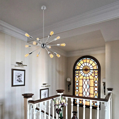 12 Light Mid Century Sputnik Chandelier In Chrome Finish Modern Ceiling Light Fixture With Industrial Vintage Pendant Lighting