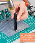Using Heavy Duty Grommet Tool Kit With Eyelet Plier Handheld Puncher Set on fabric with silver grommets on cutting mat