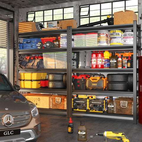 63 Inch Heavy Duty Garage Shelving Unit With Five Tier Adjustable Metal Storage Racks For Workshop Organization in use