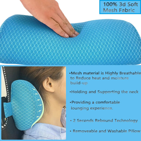 Two Pack Headrest Pillow For Patio Chaise Lounge With 3D Air Mesh And Elastic Band Quick Drying Washable Spa Pillow For Recliner Beach Chair Office Chair Blue