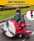 Child riding a red Ride On Airplane with Remote Control for Kids, 12V Battery Powered Toddler Car on a road