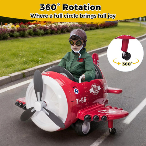 Child riding a red Ride On Airplane with Remote Control for Kids, 12V Battery Powered Toddler Car on a road