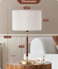 Mid Century Table Lamp With Pull Chain Switch Solid Wood And Metal Pole shown with dimensions in cozy room setting