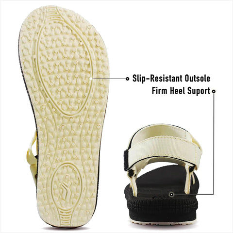 Women's Back Strap Water Sandals With Yoga Mat Cushion Sole For All Day Comfort And Pain Relief, Anti Slip Waterproof Sandals, sole and heel view, Beige 5931 EU37
