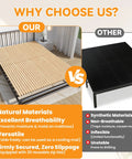Queen Size Bamboo Bunkie Board Heavy Duty Bed Base Under Mattress Zero Flex Platform compared to traditional slats.