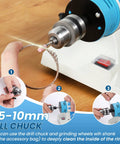 Heavy Duty Workhorse Bench Buffer Polisher Kit featuring Flexible Shaft, shown with a 1.5-10mm drill chuck polishing a ring.