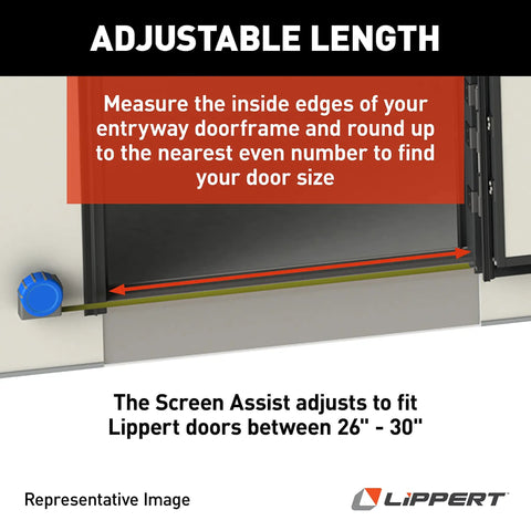 Screen Assist RV Screen Door Push Bar With Full Width Push Handle For Easy Access When Your Hands Are Full Durable Corrosion Resistant Aluminum And Plastic Construction Easy Installation Ideal For Camping And Full Hands Convenience, 26-30 in adjustable door fit