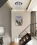 Totally Modern Fandelier Crystal Chandelier With White Finish And K9 Crystal Balls, flush mount hanging over staircase