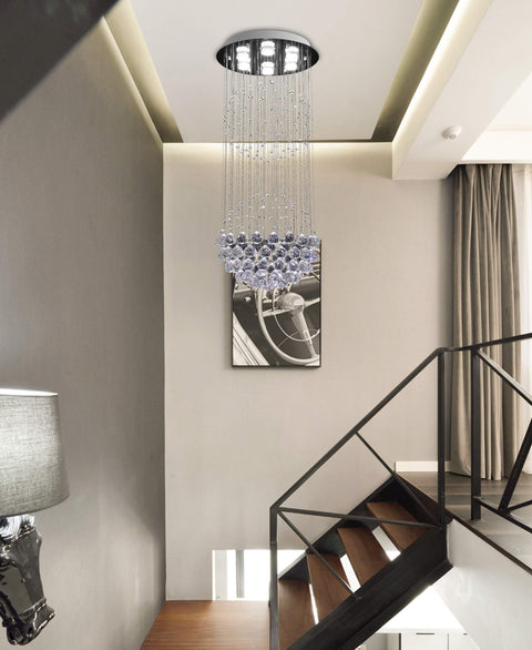 Totally Modern Fandelier Crystal Chandelier With White Finish And K9 Crystal Balls, flush mount hanging over staircase