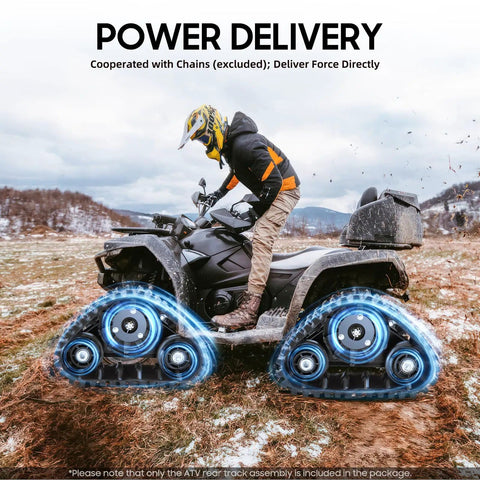 Rider on ATV with Beefy Heavy Duty 600mm 23.6 Inch Rear Axle Track Assembly Kit For Go Karts ATVs UTVs And Buggy in snow
