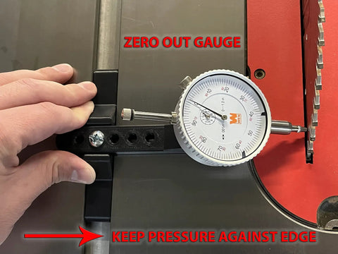 Professional Table Saw Alignment Gauge Pins Blade And Fence Square And True For Miter Slot Calibration Knockout Precision Shop Tool in use with zero out gauge.