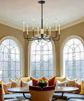 Vintage 8-Light Gold Farmhouse Pendant Chandelier With Black Finish For Kitchen Island Dining Room And Living Room