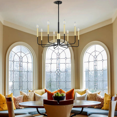 Vintage 8-Light Gold Farmhouse Pendant Chandelier With Black Finish For Kitchen Island Dining Room And Living Room