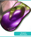 Dicaprio Black Sealer in purple and green hues, showcasing the pearlescent finish for automotive applications.