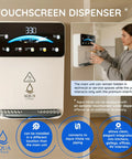Atmospheric Water Generator A20L Delivers Up To 20 Liters Of Fresh Water Per Day From Air With Next Level Multi Stage Filtration, Reverse Osmosis And UV Sterilization, Bottleless Water Dispenser For Home, Office, Hotels touchscreen interface on wall with user interacting.