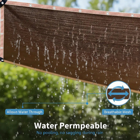 90 Percent UV Blocking Sun Shade Cloth With Grommets For 5x10 Foot Pergola Shade Cover Mesh Tarp in mocha, water permeable.
