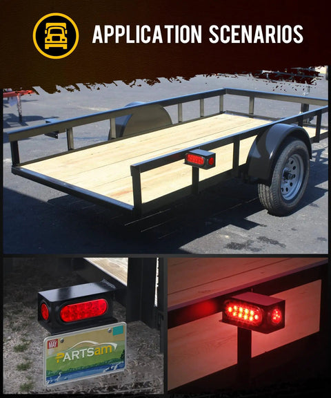 Heavy Duty Steel Trailer Light Box Kit DOT Approved 6 Inch Oval Red Tail Lights 10 LED and 2 Inch Red Round Side Marker Lights 4 LED