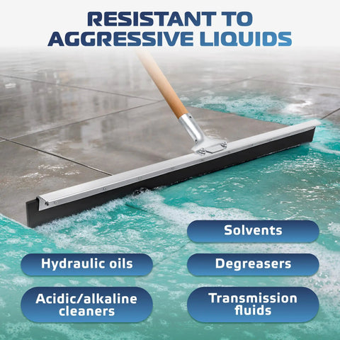 36 Inch Neoprene Blade Garage Floor Squeegee With Tapered Pole Connection cleaning concrete floor with aggressive liquids.