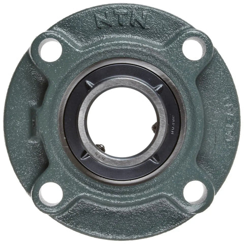 Front view of UCFC Series Light Duty Piloted Flange Ball Bearing Unit With Four Bolt Holes Setscrew Lock Regreasable Cast Iron Housing