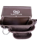 Top Grain Leather Heavy Duty Tool Belt Pouch Bag For Framers Carpenters Construction Pros Handyman And Electricians With Speed Square Pocket And Ample Tool Storage top view showing compartments.