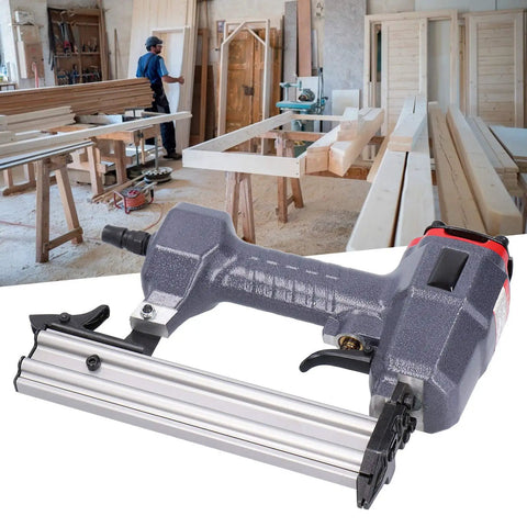 Heavy Duty Pneumatic Air Brad Nailer With Featherlight Aluminum Body showing durable design for efficient home upgrades and woodworking tasks.