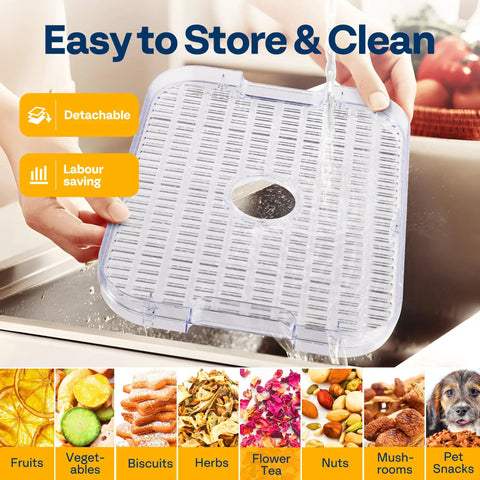 Detachable tray for Electric Food Dehydrator With Five Spacious Trays And 400 Watts Of Steady Heat, easy to clean and store.