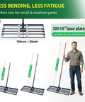 Heavy Duty Carbon Steel Lawn Leveling Rake 6 Ft Yard Leveler For Soil Sand Grass 30 By 10 Inch shown with dimensions and handle