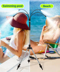 Outdoor Standing Misting System For Patio And Backyard Keeps It Cool With 4.1Ft Adjustable Height Triangular Tripod Base Four Flexible Spray Tubes Portable Water Cooling Mister for poolside relaxation and beach use