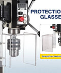 Close-up of 10 Inch Benchtop Drill Press With Variable Speed From 50 To 3000 RPM, featuring safety protection glasses