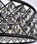 Eight Light Crystal Pendant Lamp Mocha Bronze Polished Nickel Ceiling Fixture Hand Forged Iron Grid Royal Cut Clear Glass Orbs close-up of crystal orbs and grid design.