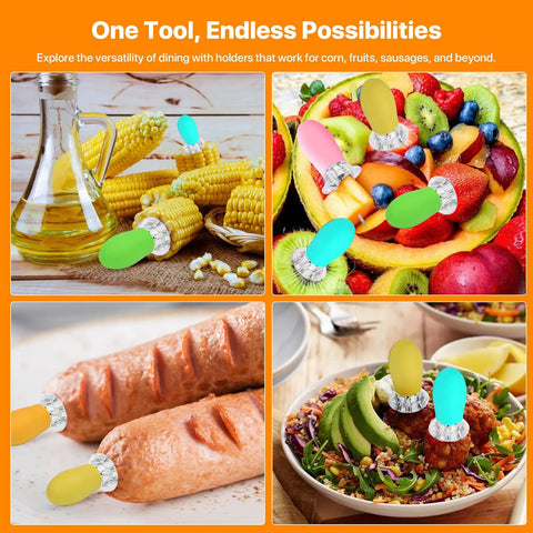 Interlocking Corn On The Cob Holders Set With Silicone Handles 5 Pairs 10 Pieces Dishwasher Safe Bright Color Skewers Includes Storage Box