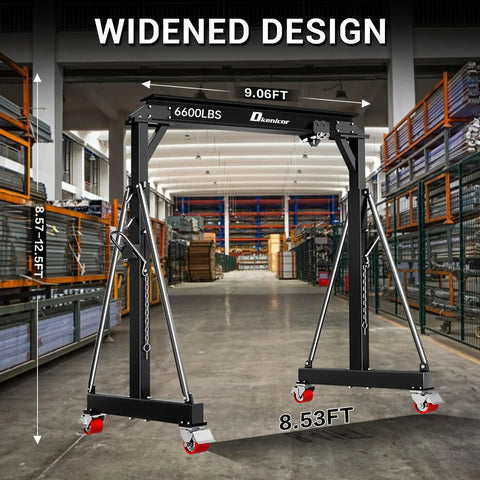 Heavy Duty Gantry Crane 6600 Lbs Capacity With Adjustable Height 8.53 To 12.47 Feet Steel I Beam Construction in warehouse