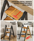 3 Step Aluminum Folding Ladder With Anti Slip Wide Pedals, Ultra Lightweight And Sturdy, showcasing wide pedals and firm support.