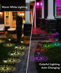 8 Pack Glass Solar Outdoor Lights With 1000mAh Solar Panel Warm White Color Changing Modes For Pathways And Walkways Backyard Lawn Garden Waterproof Glass Shade illuminating a garden