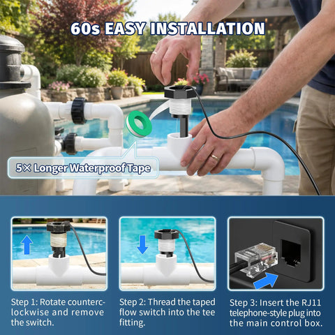 Replacement Flow Switch For Hayward Goldline Aquarite Salt Systems No Tools Needed Easy Install Precise Flow Sensor Direct Fit Durable Metal Body Replaces Common Models For Reliable Water Flow Detection installed on pool pipe