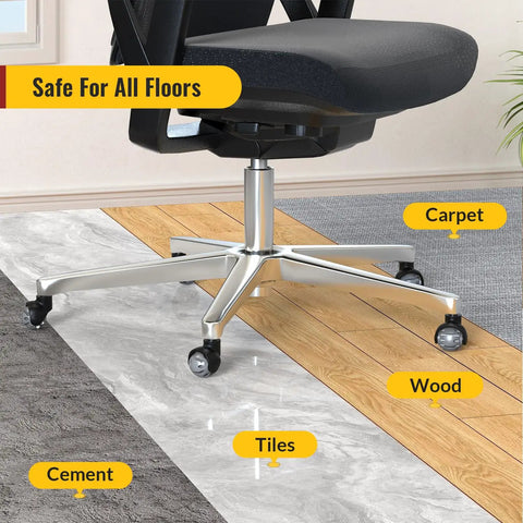 Office chair on carpet, wood, tile, cement with Universal Fit 2 Inch Rubber Office Chair Wheels Replacement Set Of 5