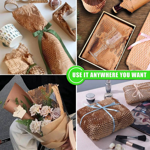 Honeycomb Packing Paper Roll For Moving Eco Friendly Recyclable Cushioning Wrap Bubble Paper Protective Roll 15x230 Feet with flowers and fragile items