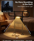 Motion Sensor Night Light Bed Rail For Seniors With Non Slip Handles in use at bedside at night highlighting fall prevention.