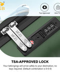 Close-up of TSA lock on 14 Inch Underseat Carry On Luggage With Wheels, TSA Approved Hardshell Cabin Bag For Short Trips, Dark Green