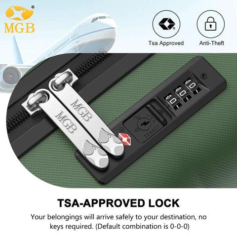 Close-up of TSA lock on 14 Inch Underseat Carry On Luggage With Wheels, TSA Approved Hardshell Cabin Bag For Short Trips, Dark Green