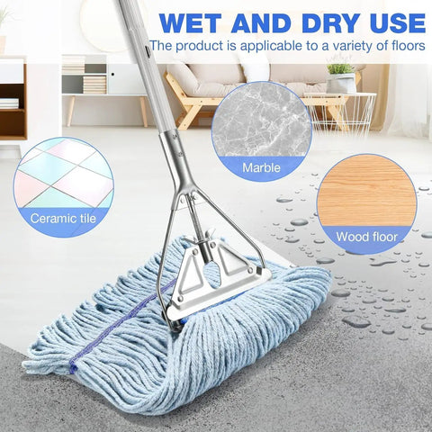 Heavy Duty 59 Inch Metal Mop Handle Universal Mop Stick With Pro Grade Durable Metal Clamp Fits Most Cotton Rope Ring Mops