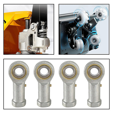 Female Rod End Bearing One Half Inch Bore And One Half By Twenty Right Hand Thread Self Lubricating Beefy Rod End Bearings Two Pack For Smooth Flexible Motion In Mechanical Linkages, shown in metal linkage use