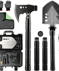 Heavy Duty Camping Axe And Shovel Multi Tool Set For Off Road Survival Gear Tactical Car Emergency Kit Compact Steel Axe Shovel Combo Built Tough For Camping Hiking Bug Out And Everyday Outdoor Projects displayed with accessories.