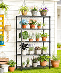 Heavy Duty 5-Tier Metal Storage Shelving Unit With Adjustable Wire Shelves For Garage, Kitchen, Basement, Laundry And Office, The Workhorse Black Steel Rack With 1750 Lbs Total Capacity, 47.2 W X 17.7 D X 72.3 H, holding potted plants outdoors